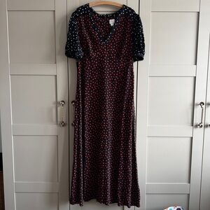 Maeve V-Neck Playful but Poise ♥️Heart Print A-Line Maxi Dress NWT Anthropologie